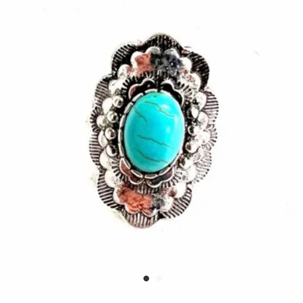 Turquoise and Silver Floral Women's Ring